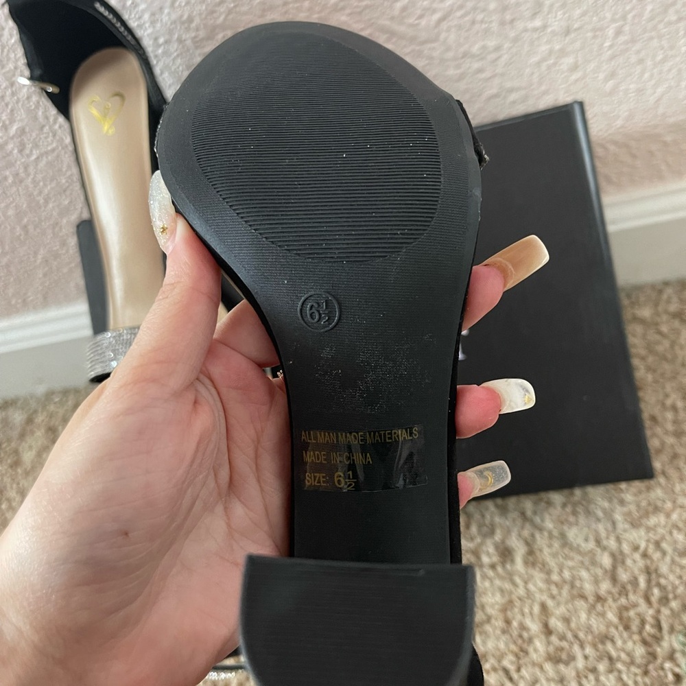 Black Suede heels with silver rhinestones. Brand: Windsor. Size 6 1/2 Never worn